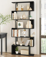 Yusong S Shaped Bookshelf, Modern Geometric Bookcase, 6-Tier Black Display Case Book Shelf Yusong