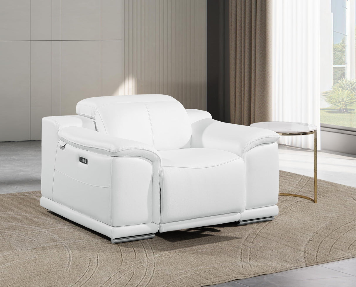 Blackjack Furniture Venice Top Grain Italian Leather Power Recliner Chair with Adjustable Headrest Modern Luxury Seating for Living Room Lounge, White Blackjack Furniture
