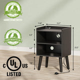 LAKEMID Night Stand with Charger Station, Bedside Table with LED Lights, Side Table with Fast USB-C Port, Nightstand with Solid Wood Feet, Small End Table for Bedroom, Living Room, Black LAKEMID