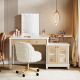 Tribesigns Office Desk with Storage, Reversible Computer Desk with Drawers and Printer Space, Modern Study Writing Table Workstation for Home Office, Bedroom (White + Light Walnut) Tribesigns