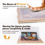 Sancallie Adjustable Wooden Puzzle Board Easel Non-Slip Suede Surface Puzzle Table Accessory for Up to 1,500 Pieces Puzzles with 4 Sorting Trays Sancallie