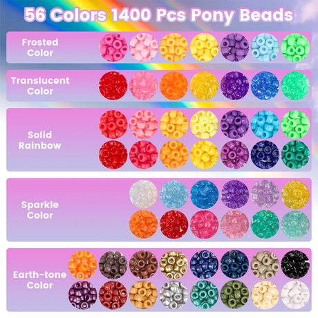 Pizooro Bracelet Making Kit 2400 Pcs Bracelet Beads, 56 Colors Pony Beads in Bead Organizer, 1400 Kandi Beads + 1000 Letter Beads, Jewelry Craft Supplies for Friendship Bracelets, DIY Gifts for Teens Pizooro