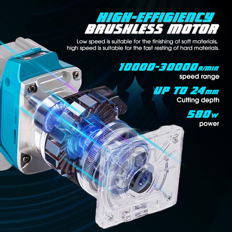 1/4" Cordless Compact Wood Router for Makita 18V Battery (Bare Tool), 6 Variable Speeds Fixed Base Palm Plunge Router with Trim Router Bits for Woodworking (Blue) Aoikoy
