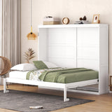 Merax Modern Farmhouse Solid Wood Murphy Cabinet Bed, No Box Spring Needed/Easy Assemble/Queen,White Merax