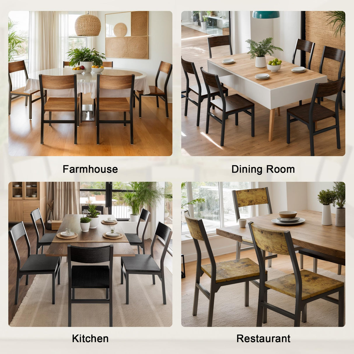 Feonase Dining Chairs Set of 6, Modern Kitchen Chairs with Ergonomic Backrest, MDF Board and Metal Legs, Dinner Chairs for Dining Room, Kitchen and Living Room, Rustic Brown Feonase
