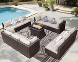 BULEXYARD 13 Piece High Back Wicker Patio Furniture Sets with Fire Pit, All-Weather Heavy Duty Outdoor Seating Set Modular, Extra Deep Wide 12-Person Sectional Couch Sofa for Backyard, Brown & Beige BULEXYARD