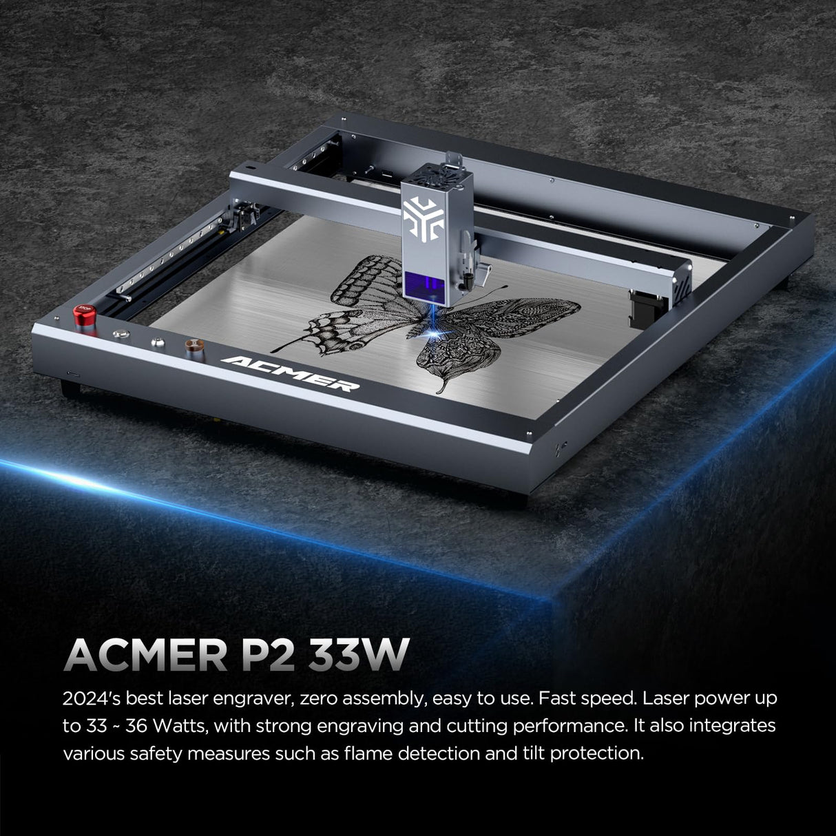P2 Laser Engraver, 33W Output Laser Cutter, 180W Laser Engraving Machine, CNC Laser Cutter and Engraver Machine for Stainless Steel, Wood, Metal, Acrylic, Leather etc. ACMER