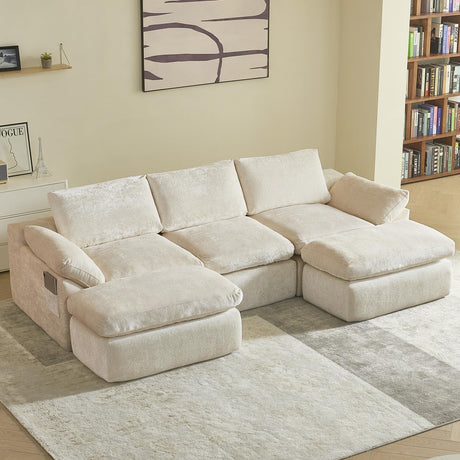 Vamcheer Modular Sectional Cloud Couch, Utra Soft U Shaped Couch with 2 Movable Ottoman, Deep Seat Boneless Couches for Living Room Bedroom, No Assembly Required, Beige Vamcheer