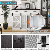kepptory 48'' Dog Crate Furniture with Divider&Storage Drawers, Wooden Double Dog Kennel Furniture End Table with Sliding Barn Doors, White Double Dog Crate TV Stand kepptory