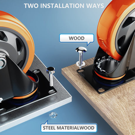 4 Inch Caster Wheels Heavy Duty 2200Lbs, Casters Set of 4 with Safety Dual Locking, Swivel Industrial Plate Casters, No Noise Wheels for Cart, Furniture(Bonus of 2 Hardware Kits & Gloves) WOZESEIK