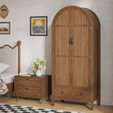 Lxsxlome Wardrobe Closet, Armoire Wardrobe Closet with Drawers and 2 Arched Fluted Doors, 70.87‘’ Tall Wooden Bedroom Armoires with Shelves and Hanging Rod (Walnut-2) Lxsxlome
