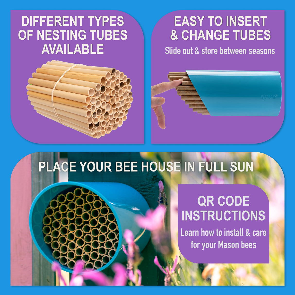 Rivajam Color Splash Mason Bee House - Vibrant & Strong Waterproof Bee Hotel & Insect Habitat - Mason Bee Tubes Filled Bee Houses for The Garden - Pollinator House Bug Hotel Gardening Gifts Rivajam