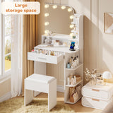 wanan Small Makeup Vanity Desk with Mirror and Lights, Compact Vanity with Chair and Charging Station, 3 Color Lighting Modes for Small Space,White wanan