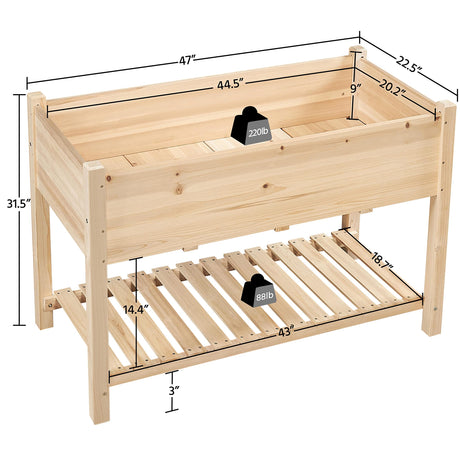 Yaheetech 47x23x32in Wooden Raised Garden Bed with Legs & Storage Shelf Horticulture Wooden Elevated Planter Box Vegetable Growing Bed for Flower/Herb/Backyard/Patio, 2pcs Yaheetech