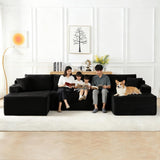 GNIXUU 133.5" Black Corduroy Boneless Sectional Couches for Living Room, Oversized Memory Foam U Shaped Cloud Modular Sectional Sofa with Deep Seat, Cup Holders & Storage Pocket, No Assembly Required GNIXUU