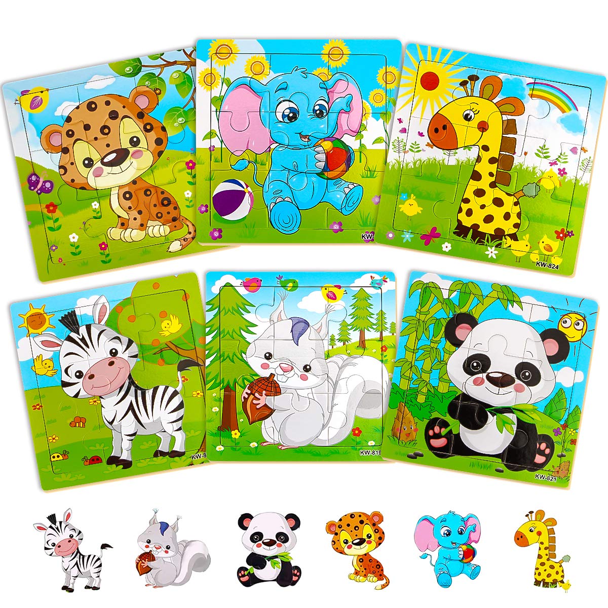 Aitey Set of 6 Toddler Puzzles Ages 2-4, Wooden Jigsaw Puzzles for Kids Ages 3-5, Puzzles for Toddlers 2 3 4 Year Old, Kids Puzzle Toys with Animal Patterns Educational Toys for Boys and Girls Aitey
