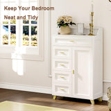 VoirStar 5 Drawers Dresser for Bedroom, Farmhouse Chest of Drawers Wood Chest of Drawers Dresser with Door, Modern Tall Dressers with LED Light, 5 Drawers Chest White Men’s Dresser with Shelves VoirStar