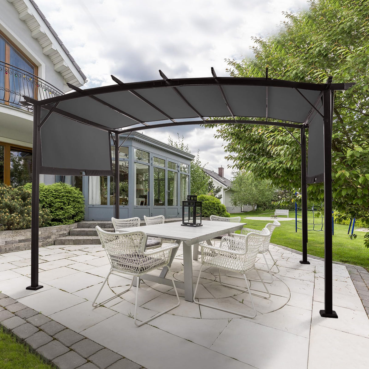 VINGLI 9’x 12' Outdoor Pergola Metal Retractable Pergola Canopy with Adjustable Roof, Garden Pergola for Deck, Porch, Garden, Yard (Grey) VINGLI