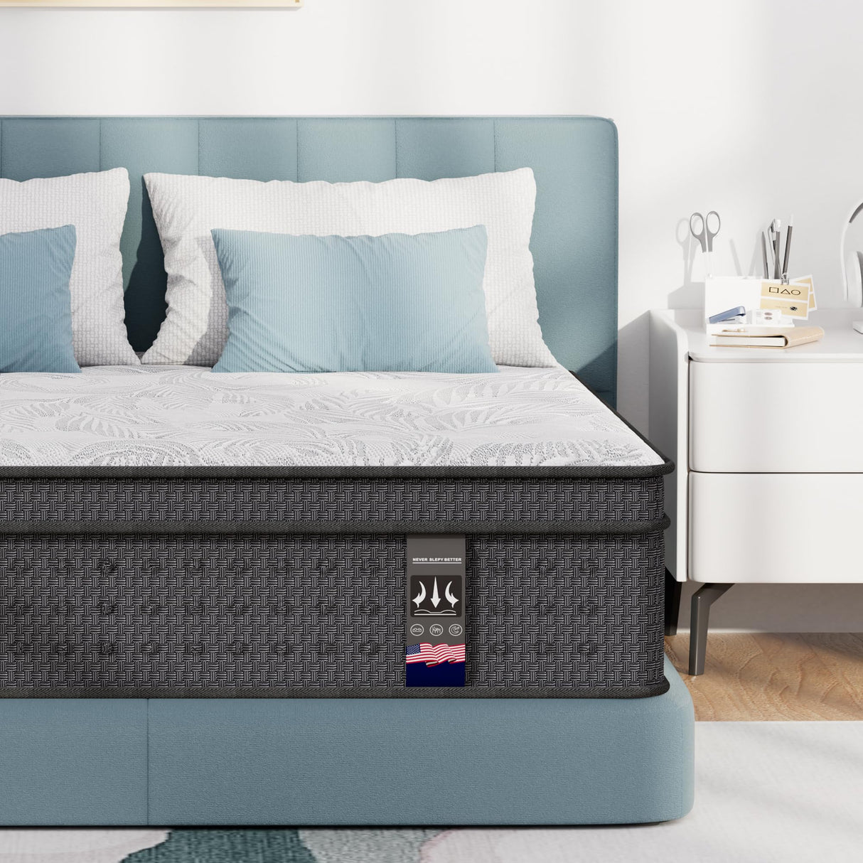 King Size Mattress 14 inch, Medium Firm Hybrid Mattresses with Cooling Gel Memory Foam, King Mattress in a Box, Independent Spring for Motion Isolation, Pressure Relief & Upgraded Support, CertiPUR-US Pamag pieeoo