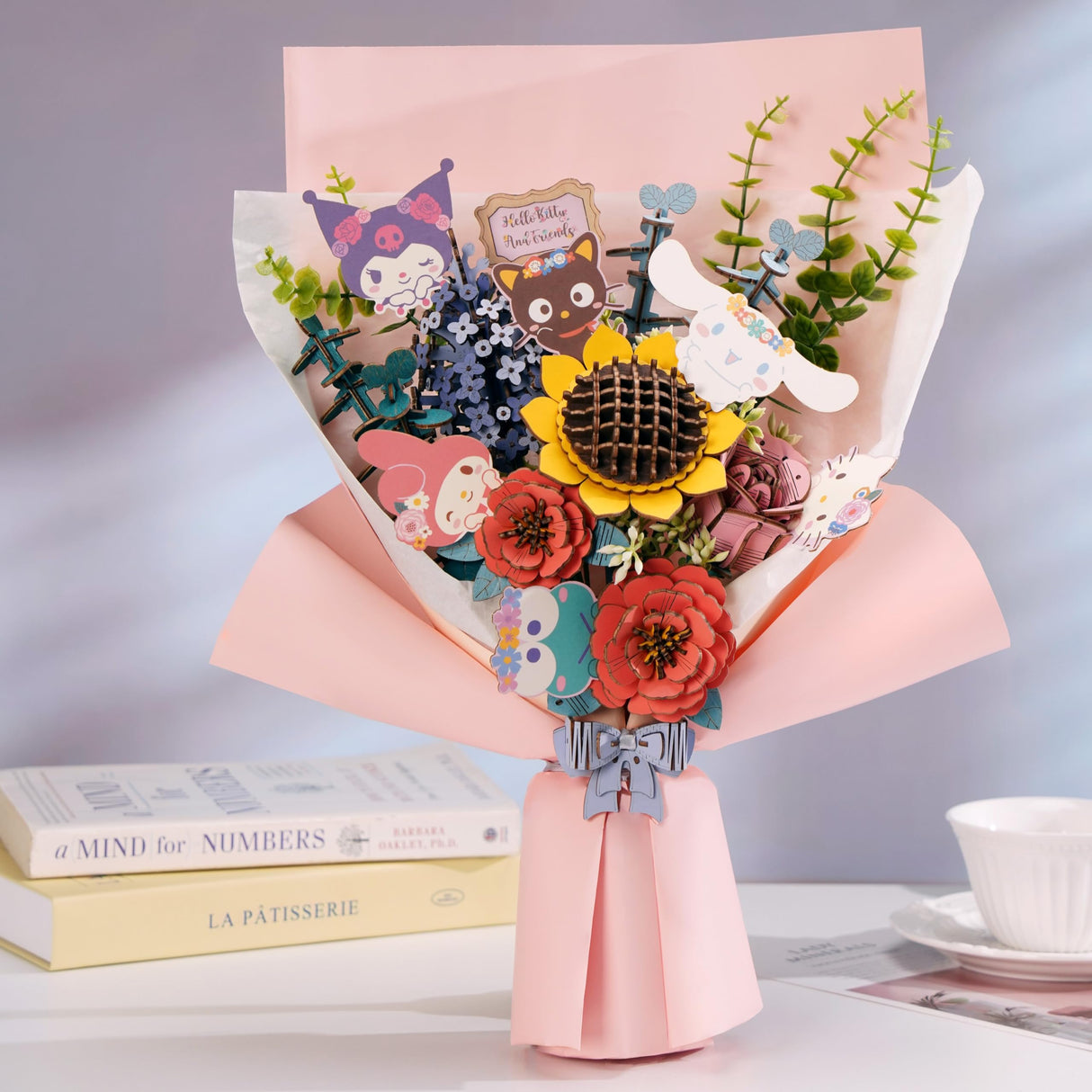 Hands Craft Hello Kitty Bouquet 3D Wooden Puzzle Kit | DIY Floral Model | Arts & Crafts for Adults & Kids | Creative Hobby Kits | Hello Kitty Characters | Wood Building Set | Lovely Gift Hands Craft