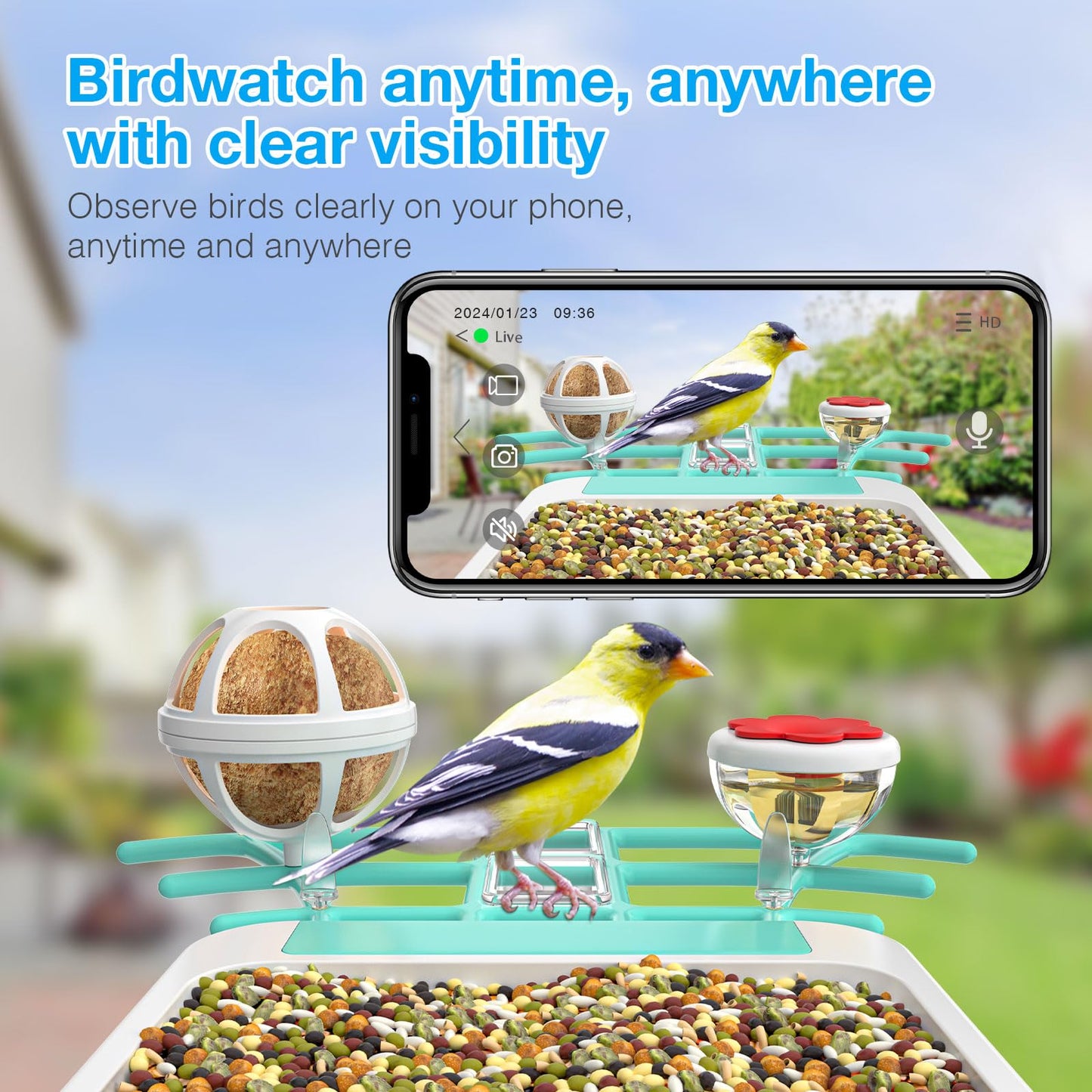 Smart Bird Feeder Camera, AI Recognition and Solar Powered, Auto Capture & Notity, Bird Video & Motion Detection Camera, Ideal Bird Watching Gifts - WoodArtSupply