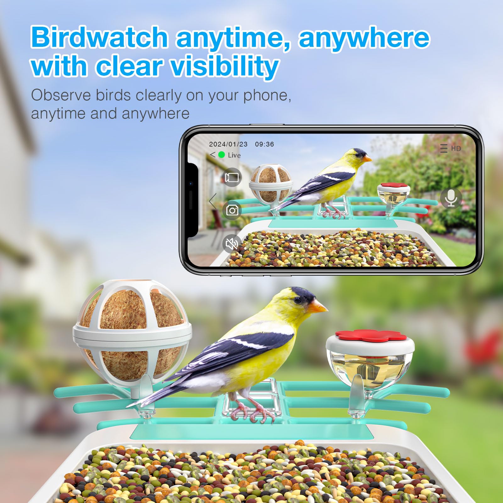 Smart Bird Feeder Camera, AI Recognition and Solar Powered, Auto Capture & Notity, Bird Video & Motion Detection Camera, Ideal Bird Watching Gifts - WoodArtSupply