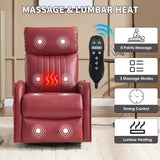 Trustyue Swivel Rocker Recliner Chair, 360° Swivel Recliner with Heat and Massage, Rocker Recliner Nursery Glider Chair with Side Pockets for Living Room (Red, Faux Leather) Trustyue