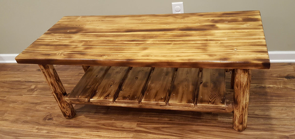 Midwest Log Furniture Torched Cedar Coffee Table - Burnt Medium Brown/Mortise & Tenon/Solid Wood/Amish Handcrafted in USA Midwest Log Furniture
