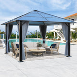 COVERONICS 10FT x 10FT Patio Polycarbonate Hardtop Gazebo with Steel Frame - Outdoor Translucent Roof Gazebo with Breathable Netting & Shaded Curtains for Porch, Lawn, Garden, Backyard, Poolside COVERONICS