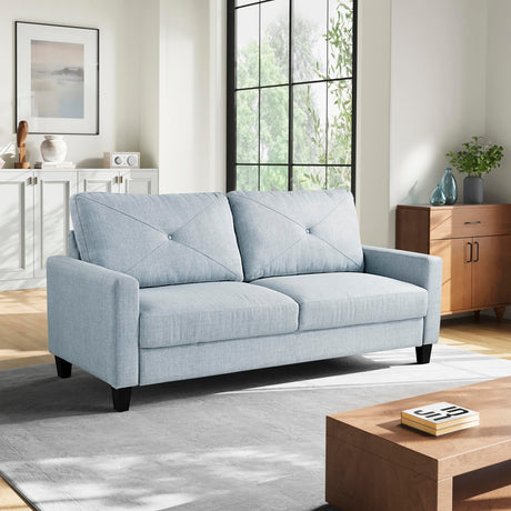 Serta® Lindbergh 70.5" Modern Transitional Sofa, Tufted Back Cushion, Square Track Arms, Solid Wood Legs, Dream Coil® Comfort, Woven Polyester Fabric, Light Gray Serta