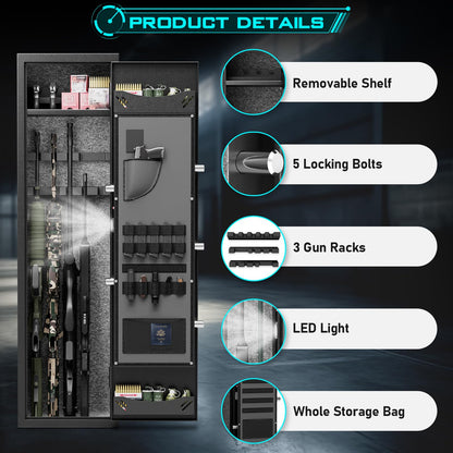 4-6 Rifle Gun Safe, Biometric Gun Safe, 54" Long Gun Safe for Rifles and Pistols, Quick Access Gun Cabinet for Rifles and Shotguns with Backlit Keypad, Dual Alarm System and 3 Gun Racks