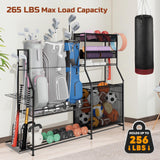 Homiesetify Garage Sports Equipment Organizer, 3 Golf Bag Organizer Stand Heavy-Duty Ball Storage Rack with Basket and Hooks, Ball Storage Cart for Toy Sports Gear Storage, Black (Large) Homiesetify