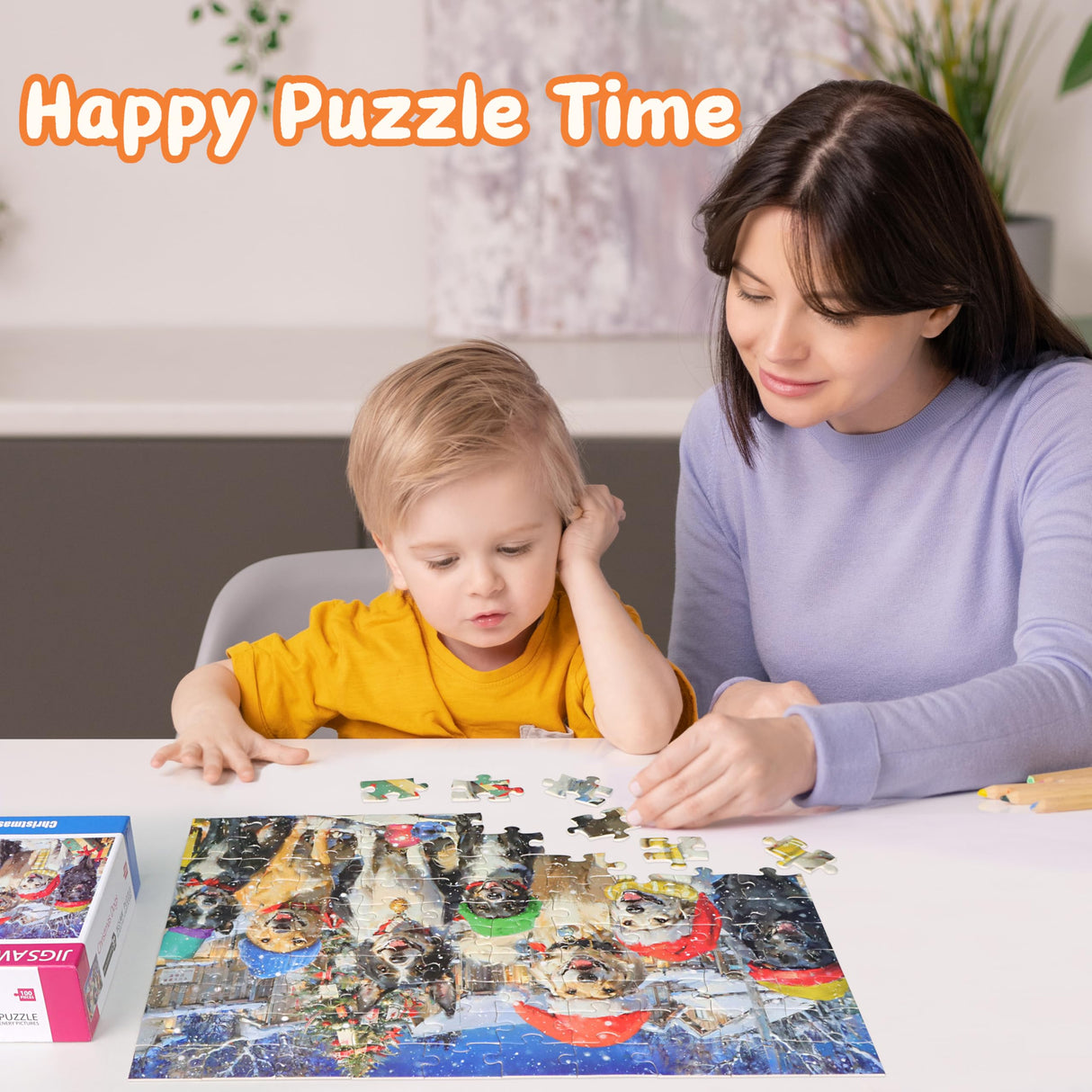 100 Piece Puzzles for Kids Ages 4-6 6-8 8-10 Christmas Dogs Christmas Puzzle for 4-8 Year Old Kids Puzzles 4-6 Jigsaw Puzzle for Adults Children Learning Educational Puzzles Toys Gifts for Girls Boys KWYZ