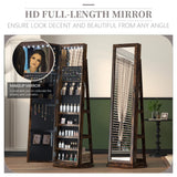 LVSOMT LED Full-Length Mirror Jewelry Armoire for Women, Free Standing Mirror with Jewelry Storage, 360° Swivel Jewelry Cabinet for Bedroom, Dressing room (Retro Brown) LVSOMT