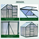 Outsunny 6' x 6' x 6.5' Polycarbonate Greenhouse, Heavy Duty Outdoor Aluminum Walk-in Green House Kit with Rain Gutter, Vent and Door for Backyard Garden, Dark Green Outsunny