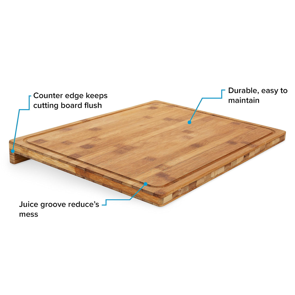 Camco Bamboo Cutting Board with Counter Edge | Perfect for Vegetables, Fruits, Meats, and Cheeses | Measures 18-inches x 14-inches x 1-3/4-inches (43545), Brown Camco