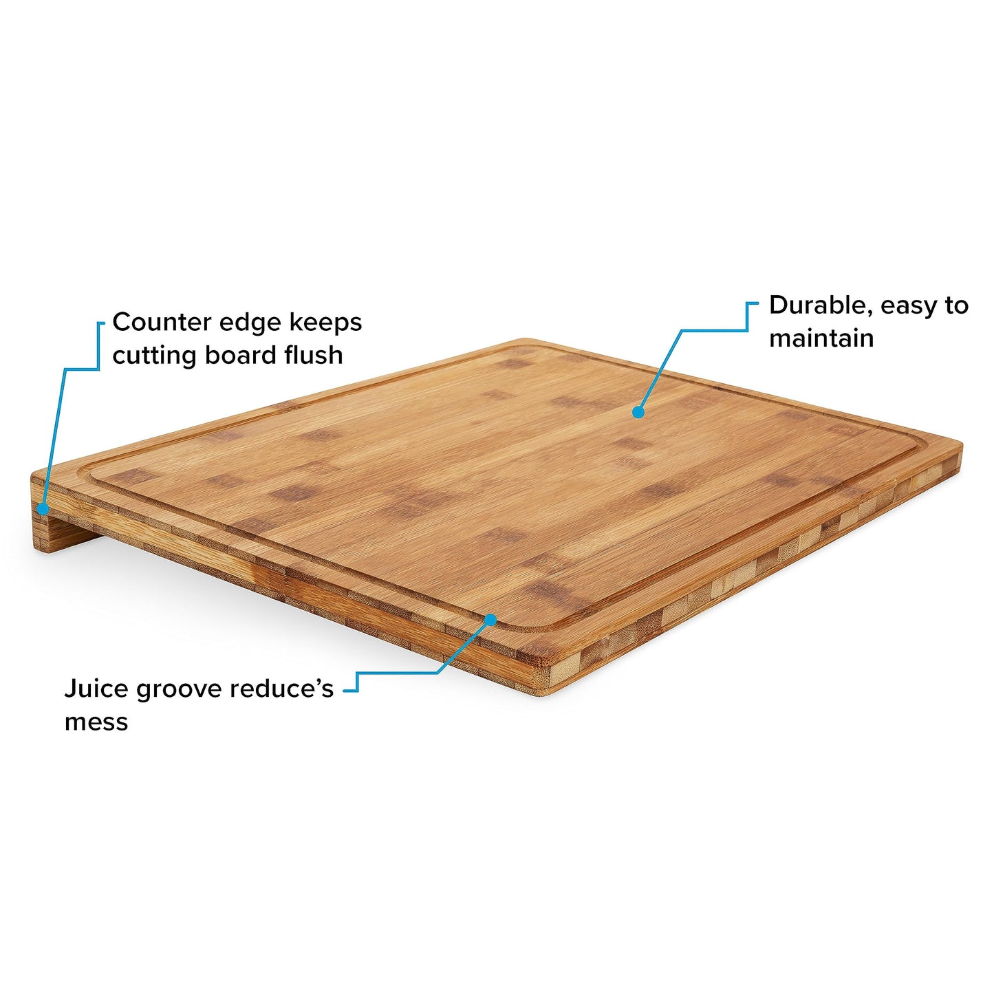 Camco Bamboo Cutting Board with Counter Edge | Perfect for Vegetables, Fruits, Meats, and Cheeses | Measures 18-inches x 14-inches x 1-3/4-inches (43545), Brown