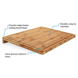 Camco Bamboo Cutting Board with Counter Edge | Perfect for Vegetables, Fruits, Meats, and Cheeses | Measures 18-inches x 14-inches x 1-3/4-inches (43545), Brown Camco