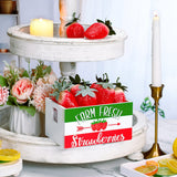 Marsui Tiered Tray Decor Mini Wooden Crate Rustic Farmhouse Wood Box with Decorative 8 Faux Strawberry Sunflower Lemons for Summer Home Party Decor Table Centerpiece(Strawberry Style) Marsui