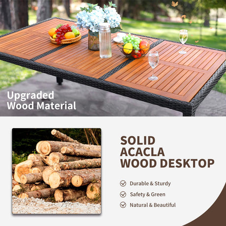 Flamaker 9 Piece Patio Dining Set Outdoor Acacia Wood Table and Chairs with Soft Cushions Wicker Patio Furniture for Deck, Backyard, Garden Flamaker