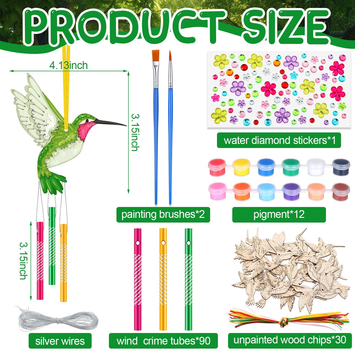 JellyArch Wind Chime Making Kit for Kids Make Your Own Wind Chime Wooden Ornaments for Girls and Boys DIY Crafts Activity Birthday Summer Decoration(Hummingbird) JellyArch