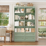 FINETONES 71" Tall Bookshelf with 4 Drawers, 6-Tier Double Wide Bookshelves and Bookcases with Storage, Green Bookshelf Large Open Bookshelves Standing Book Cabinet for Home Office FINETONES