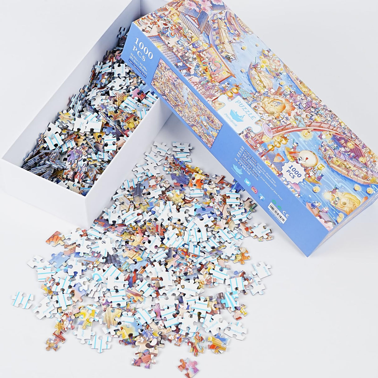 Puzzles for Adults 1000 Pieces, MOMIBOOK Jigsaw Puzzles of Chinese Village Town Cat, Painting Image 81.3x40.6cm(32"x16") Toys & Game Puzzle, White Elephant Choices, Birthday Puzzle Funny Choices MOMIBOOK