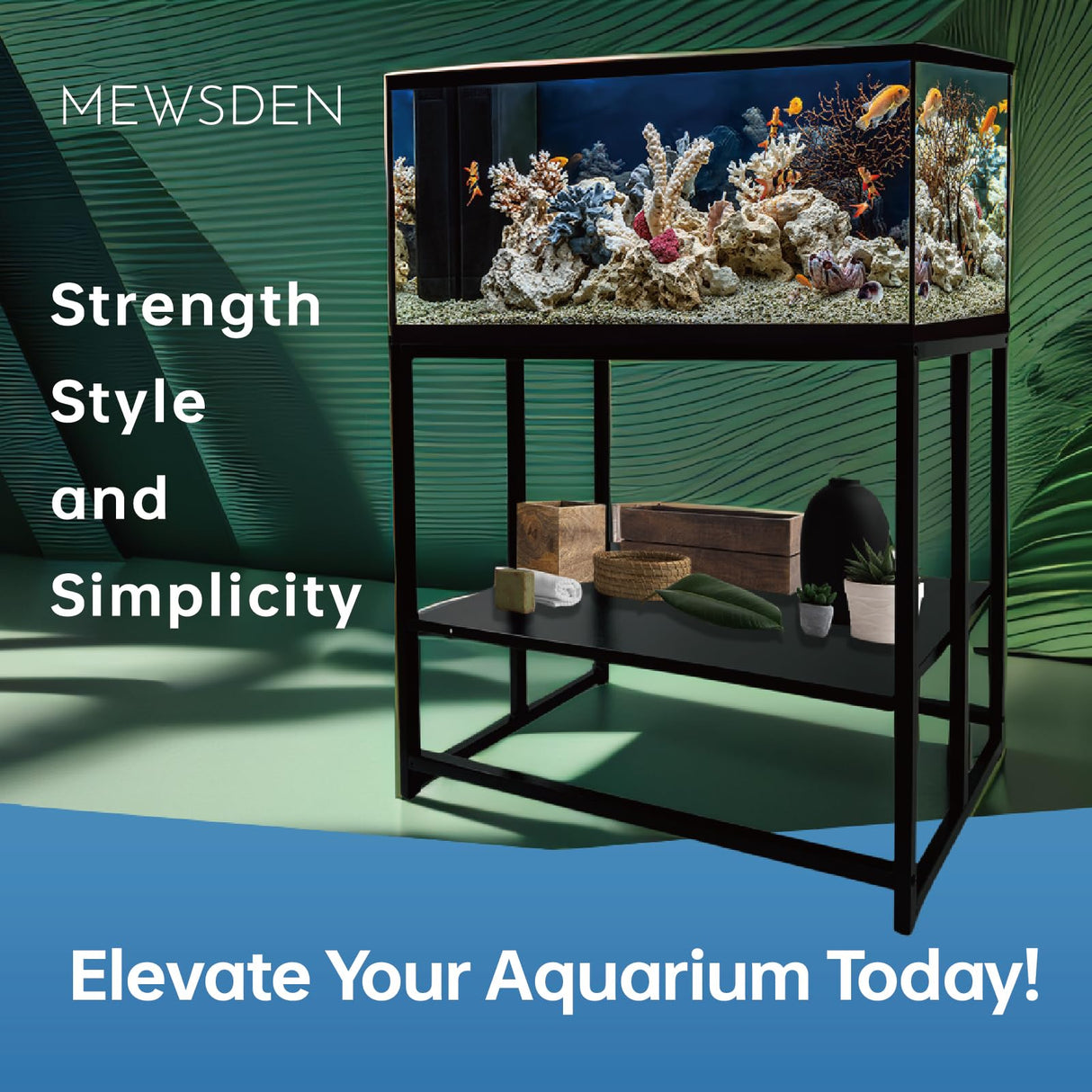MEWSDEN Fish Tank Stand, 40 Gallon Heavy Duty Metal Aquarium Stands, Reptile Tank, Turtle Tank, Breeder Tank Stand, Fish Tank and Stand Combo Set (Black, 36.5"x18.5"x29.5") MEWSDEN
