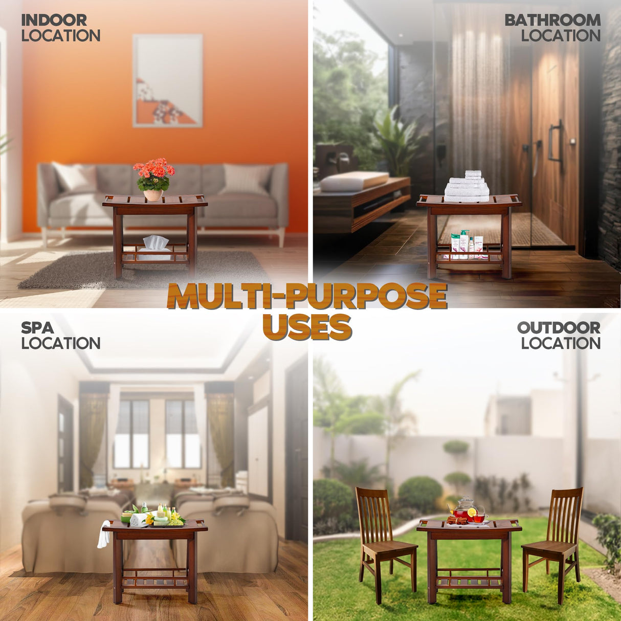 AK Decor 21" Teak Shower Bench for Inside – Luxury Spa-Style Comfort, FSC Certified Durable Teak Wood, Water-Resistant, Ergonomic Seat, Anti-Skid Stability and Enclosed Storage Shelf, 350 lbs Capacity Ak Decor