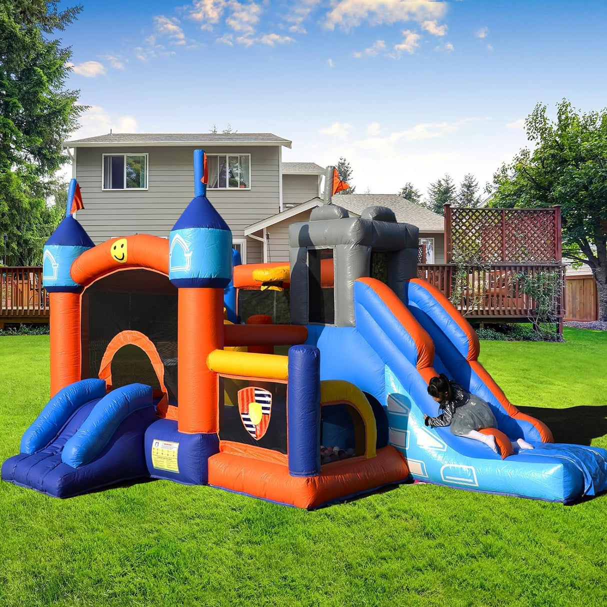 Commercial Bounce House for Big Kids Adult,Heavy Duty PVC 16FT(L) Inflatable Bounce House with Slides & Ball Pit, Ring Toss Game, Basketball Hoop Great for Party Backyard School Event-1100W Blower Tryset