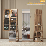 Vlsrka 360° Swivel Jewelry Cabinet with Lights, 63" H Large Capacity Jewelry Armoire with Full Length Mirror, Standing Jewelry Mirror with Storage for Jewelry, 4-in-1 design, Brown Vlsrka