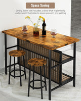 AWQM Walnut 3-Piece Kitchen Island Bar Table Set with Storage and Seating AWQM