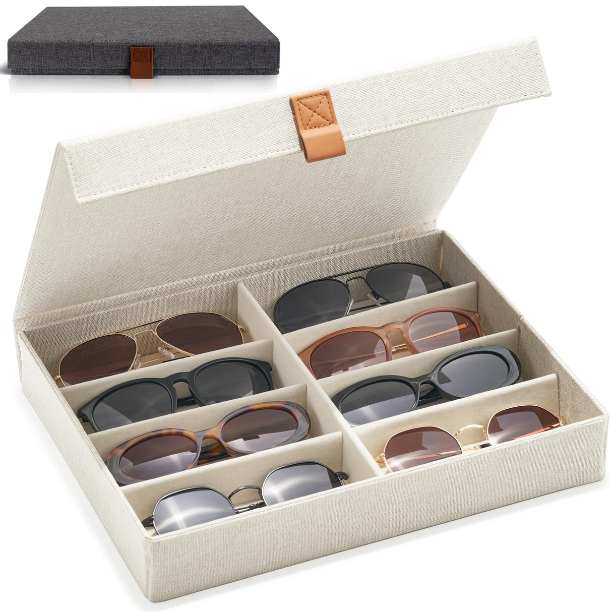 ZICOTO Beautiful Sunglass Storage Organizer For 8 Pairs - A Stylish Linen Case Protects and Displays All Your Glasses - The Perfect Storage Organizer To Hold Multiple Glasses Safe and Dust Free ZICOTO