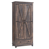 AMERLIFE 2 Pcs Farmhouse Kitchen Pantry Cabinet, 72" Tall Storage Cabinet with Adjustable Shelves & Barn Doors & Drawer, Freestanding Kitchen Cupboard for Dining Room, Living Room, Dark Rustic Oak AMERLIFE